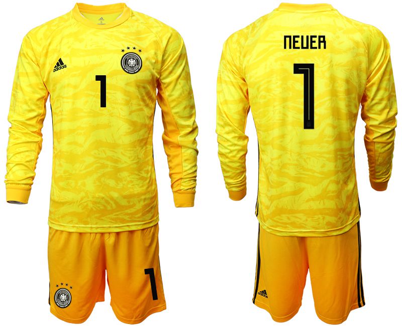 Men 2019-2020 Season National Team Germany yellow goalkeeper long sleeve #1 Soccer Jersey->->Soccer Country Jersey